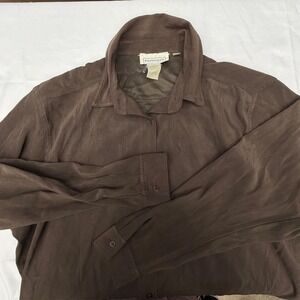 Impressions of California Mens Dark Brown Suede Button Up Shirt Size 16 Vintage